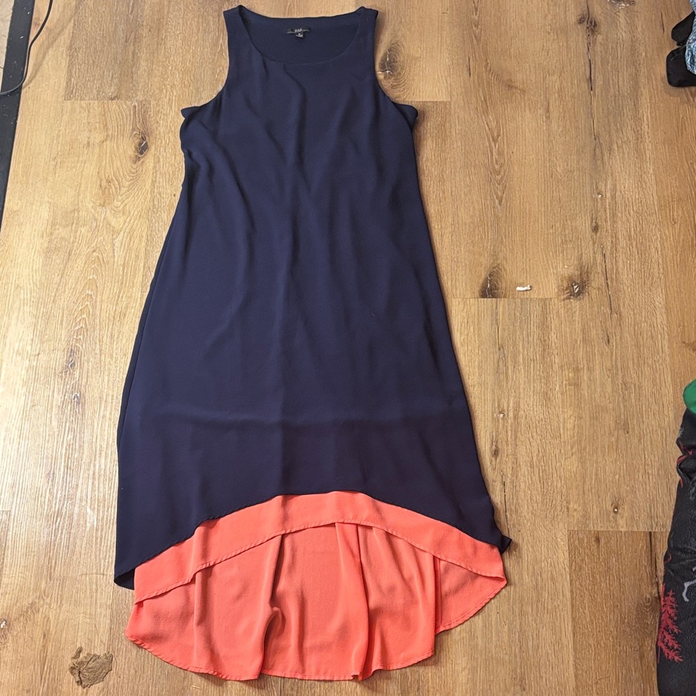 R&K Elegant Navy and Coral High Low Dress